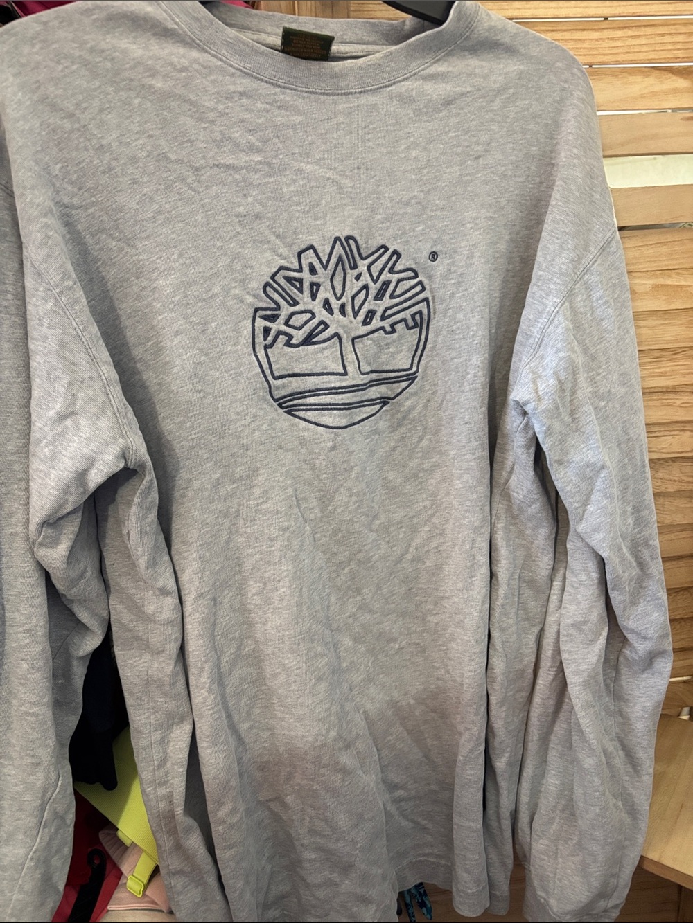Timberland Light Gray Crewneck Tee with Navy Logo Medium